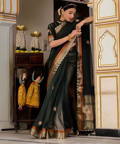 Black Kota Linen Casual Wear Saree in swindon