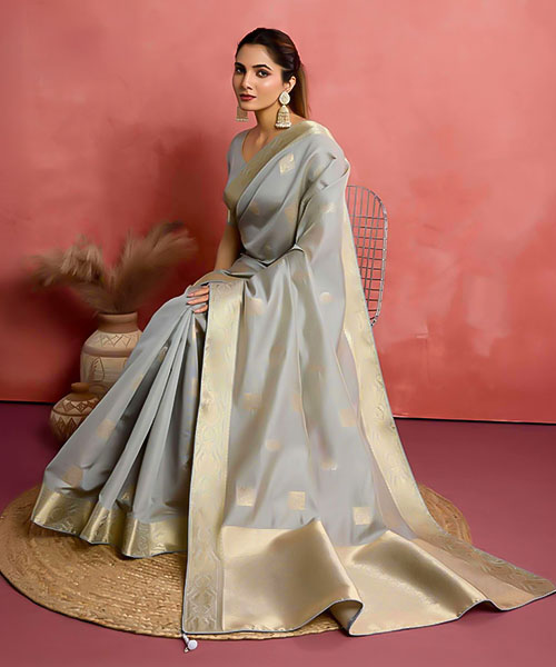 Grey  Soft Silk  Casual Wear Saree