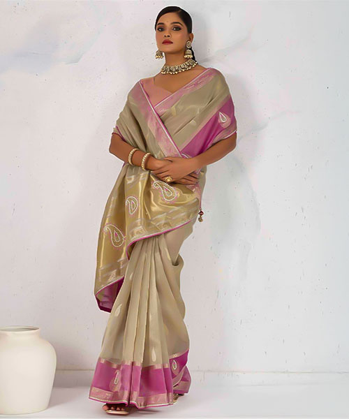 Green  Tissue Linen Casual Wear Saree in denver