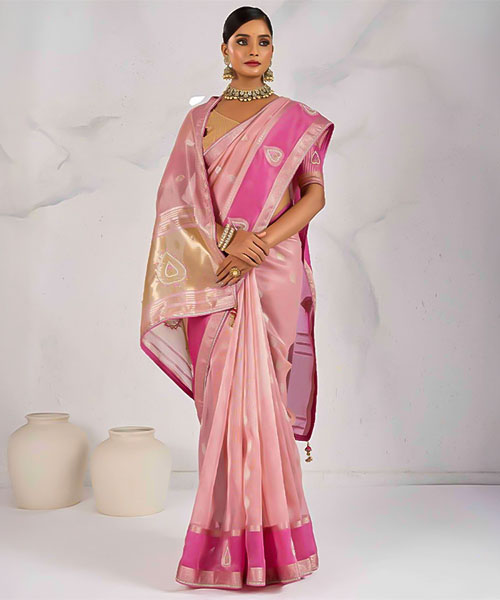Pink  Tissue Linen Casual Wear Saree in denver