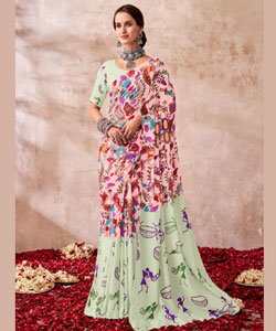 Beautiful Viscose Muslin  With Viscose Digital Prints Saree