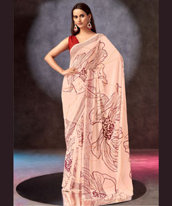 Beautiful Viscose Georgette Viscose Digital Prints With Embroidery Work Saree