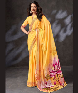 Beautiful Viscose Georgette Viscose Digital Prints With Embroidery Work Saree