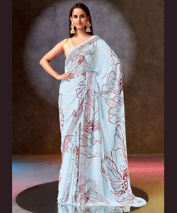 Beautiful Viscose Georgette Viscose Digital Prints With Embroidery Work Saree