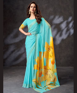 Beautiful Viscose Georgette Viscose Digital Prints With Embroidery Work Saree