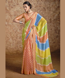 Beautiful Lehriya Print Chiffon With Self Weaving Satin Border Saree