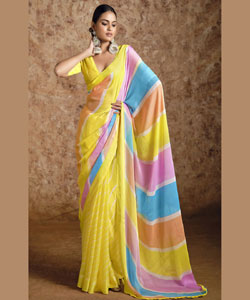 Beautiful Lehriya Print Chiffon With Self Weaving Satin Border Saree