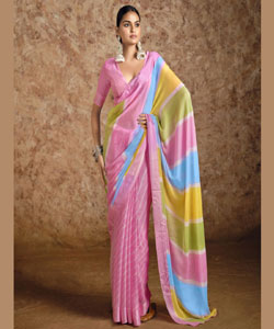 Beautiful Lehriya Print Chiffon With Self Weaving Satin Border Saree