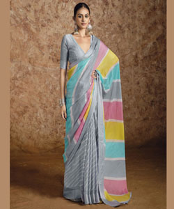 Beautiful Lehriya Print Chiffon With Self Weaving Satin Border Saree