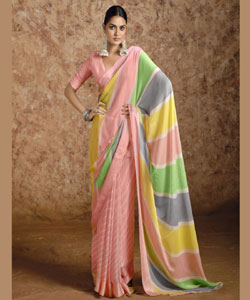 Beautiful Lehriya Print Chiffon With Self Weaving Satin Border Saree