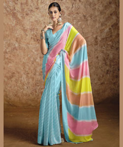 Beautiful Lehriya Print Chiffon With Self Weaving Satin Border Saree