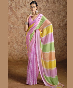 Beautiful Lehriya Print Chiffon With Self Weaving Satin Border Saree