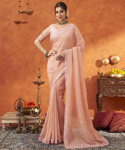 Beautiful Chiffon Silk With Embroidery Lace Work Border Saree