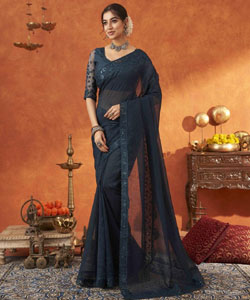 Beautiful Chiffon Silk With Embroidery Lace Work Border Saree