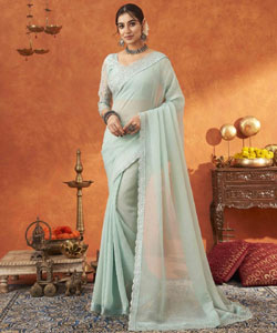 Beautiful Chiffon Silk With Embroidery Lace Work Border Saree