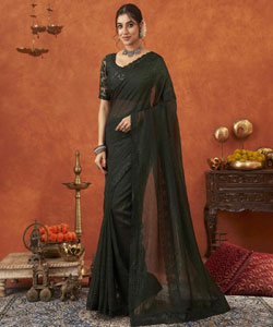 Beautiful Chiffon Silk With Embroidery Lace Work Border Saree