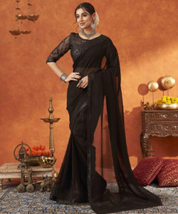 Beautiful Chiffon Silk With Embroidery Lace Work Border Saree