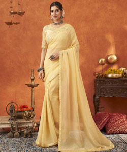 Beautiful Chiffon Silk With Embroidery Lace Work Border Saree