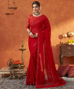 Beautiful Chiffon Silk With Embroidery Lace Work Border Saree