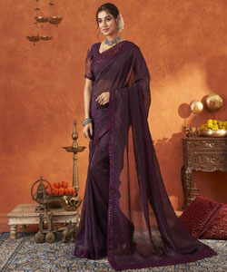 Beautiful Chiffon Silk With Embroidery Lace Work Border Saree