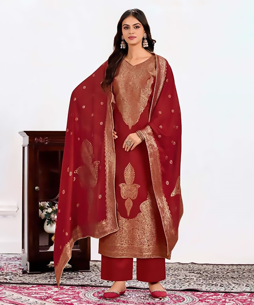 Red Muslin  Casual Suit