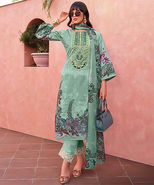 Cyan Cotton Printed Salwar Kameez in mumbai