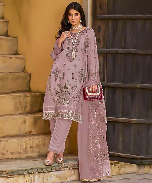 Purple  Organza  Party Wear Salwar Kameez