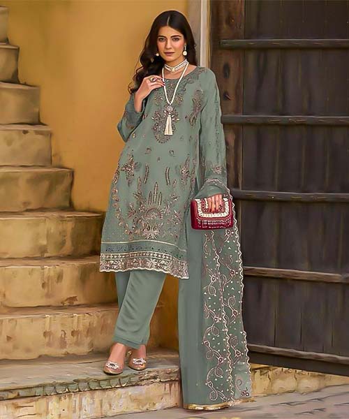 Green Organza  Party Wear Salwar Kameez