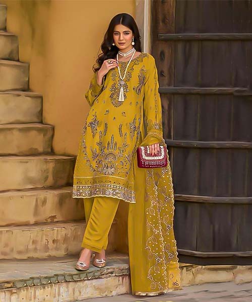 Yellow  Organza  Party Wear Salwar Kameez