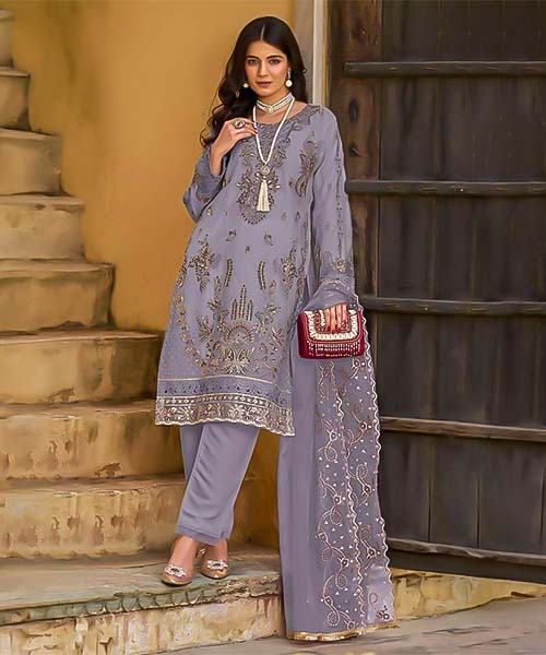 Violet Organza  Party Wear Salwar Kameez