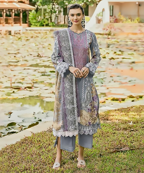 Grey Cotton Printed Suit