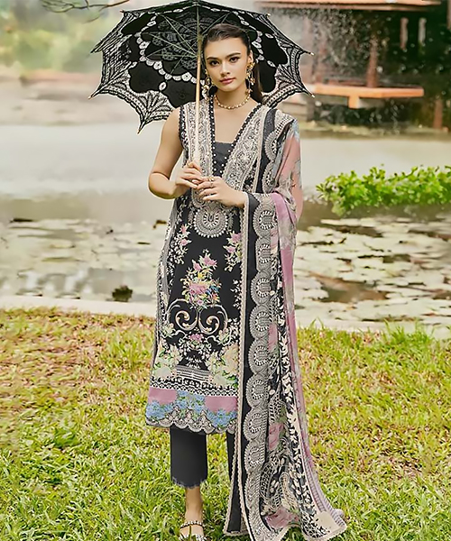 Black Cotton Printed Suit