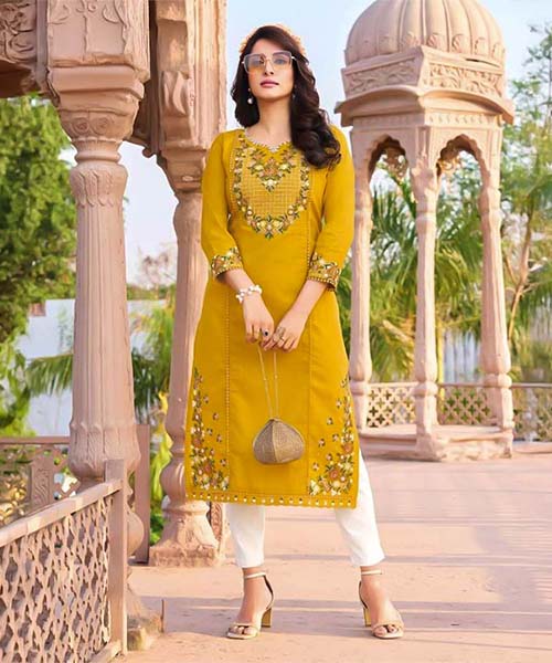 Yellow  Linen Casual Wear Kurti in switzerland