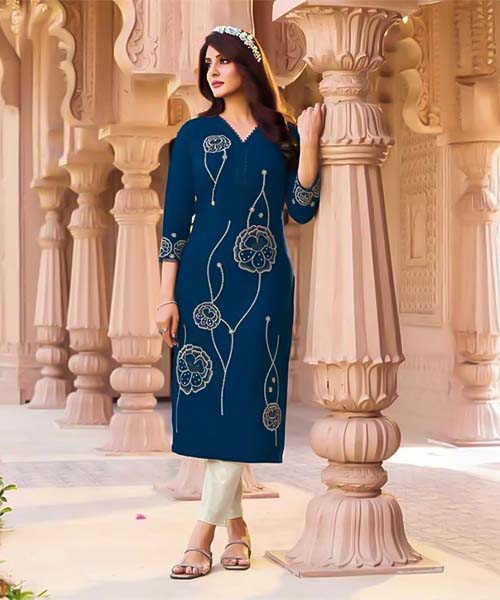Blue  Linen Casual Wear Kurti in switzerland