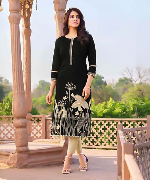 Black  Linen Casual Wear Kurti in switzerland