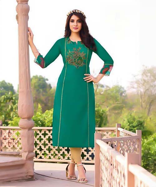 Green  Linen Casual Wear Kurti