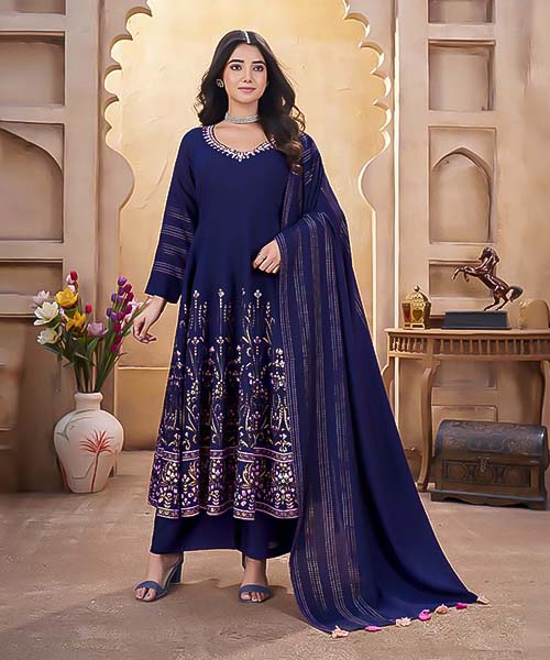 Violet  Roman Silk Party Wear Salwar Kameez