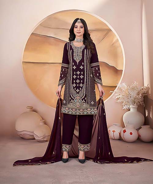 Brown Georgette Designer Salwar Kameez