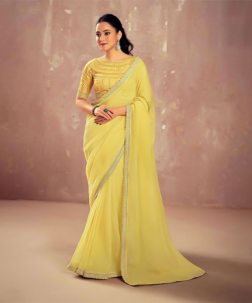 Yellow  Chiffon Party Wear Saree in truro