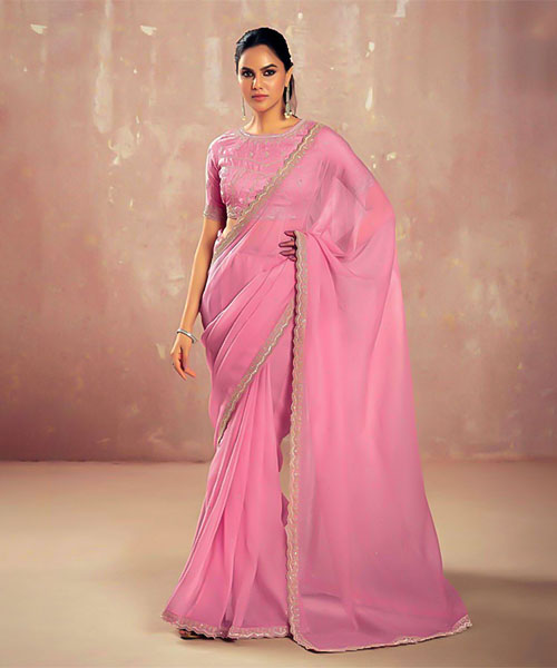 Pink  Chiffon Party Wear Saree
