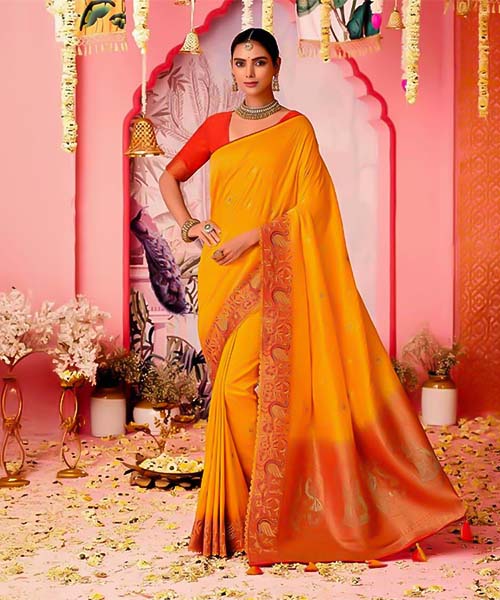 Orange  Dola Silk  Party Wear Saree in st albans