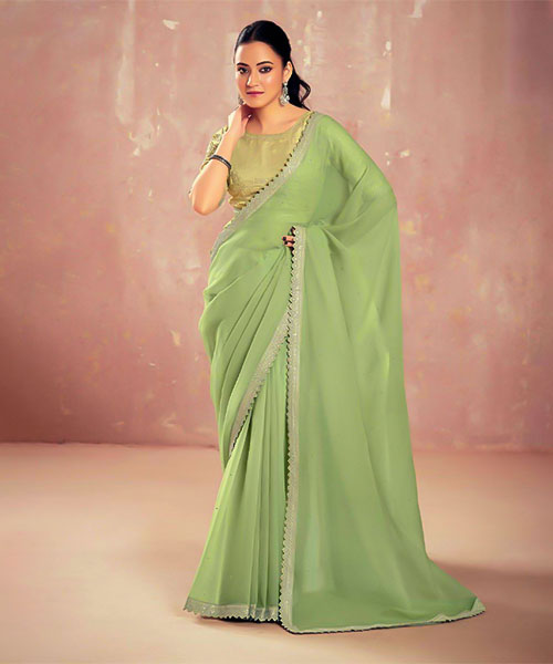 Green  Chiffon Party Wear Saree