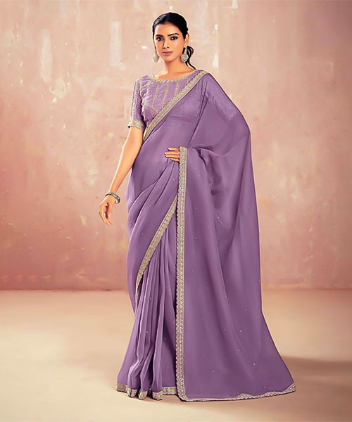 Violet Chiffon Party Wear Saree