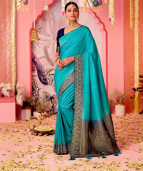 Blue  Dola Silk  Party Wear Saree in st albans