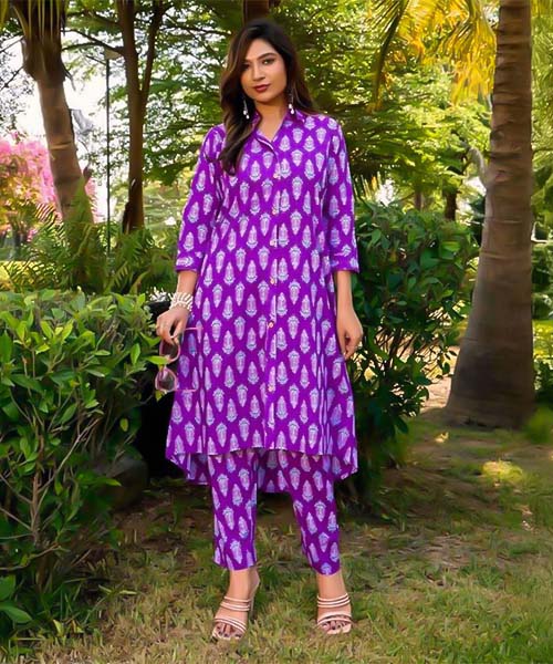 Violet  Cotton Casual Wear Kurti