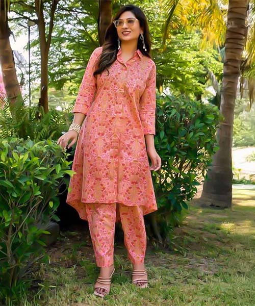 Orange  Cotton Casual Wear Kurti