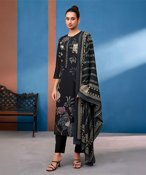 Black Cotton Lawn Casual Wear Salwar Kameez
