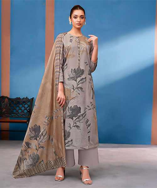 Grey Cotton Lawn Casual Wear Salwar Kameez