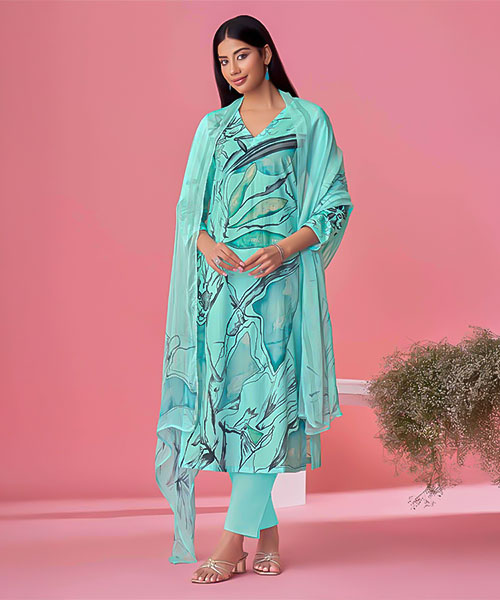 Blue Cotton Lawn Casual Wear Salwar Kameez in delhi