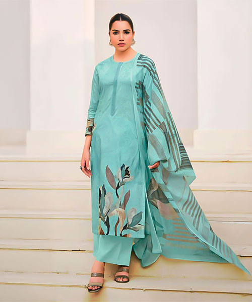 Cyan Lawn Cotton Casual Wear Salwar Kameez in ipswich